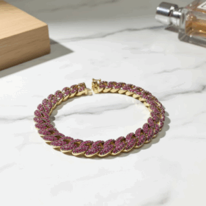 Pink Stone Cuban Link Chain Necklace – Copper with 18K Gold Plating, Hip Hop Bling Jewelry