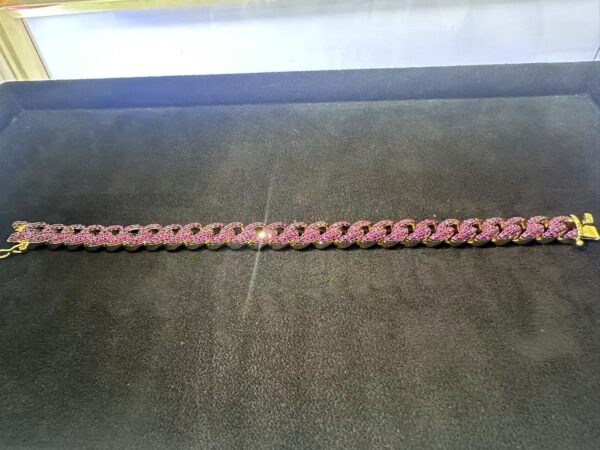Pink Stone Cuban Link Chain Necklace – Copper with 18K Gold Plating, Hip Hop Bling Jewelry - Image 3