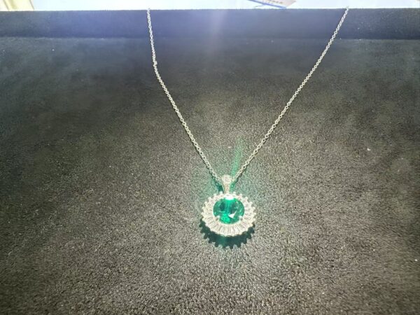 Round Green Emerald Pendant Necklace – Lab-Created Gemstone in 925 Sterling Silver Halo Design - Image 4