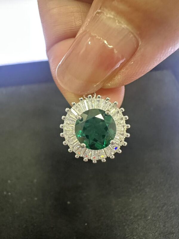 Round Green Emerald Pendant Necklace – Lab-Created Gemstone in 925 Sterling Silver Halo Design - Image 2