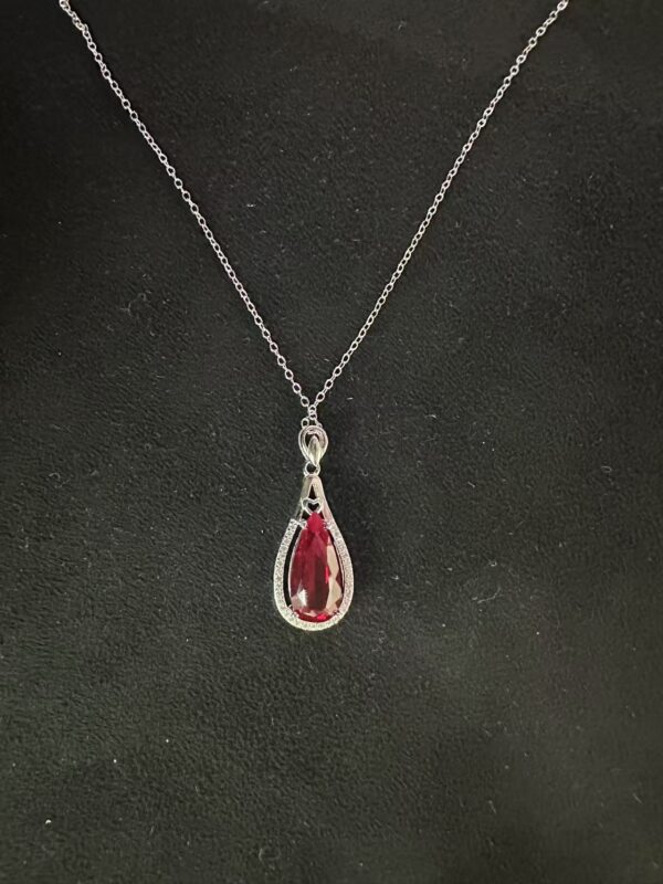 Teardrop Ruby Pendant Necklace – Lab-Created Gemstone in 925 Sterling Silver with Heart Accent - Image 2