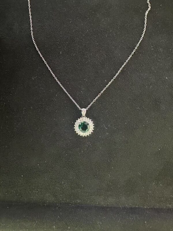 Round Green Emerald Pendant Necklace – Lab-Created Gemstone in 925 Sterling Silver Halo Design - Image 3