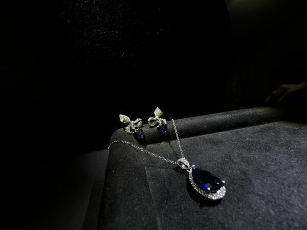 Sapphire Elegance Necklace - S925 Sterling Silver, Lab-Created Sapphire & Cubic Zirconia Jewelry - Image 3