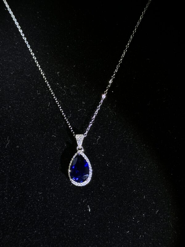 Sapphire Elegance Necklace - S925 Sterling Silver, Lab-Created Sapphire & Cubic Zirconia Jewelry