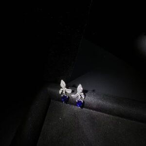 Elegant Butterfly Bow Earrings with Blue Gemstone Drop